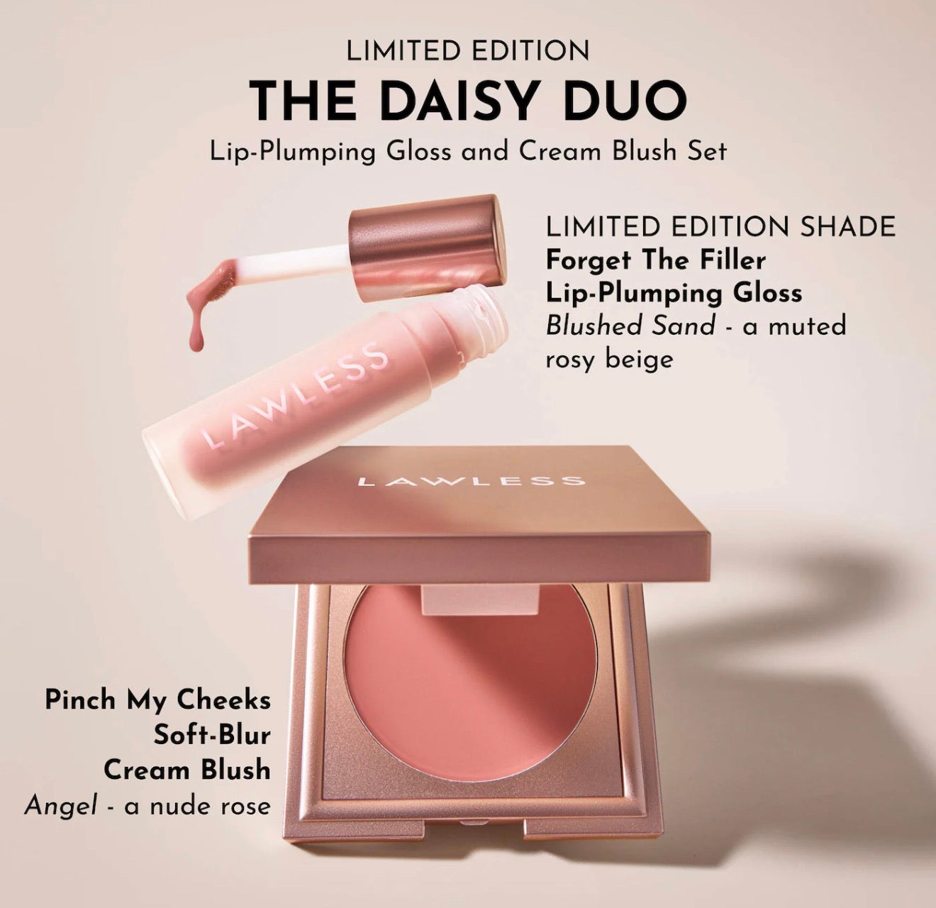 LAWLESS The Dreamy Daisy Lip-Plumping Gloss and Cream Blush Set (88$ value)