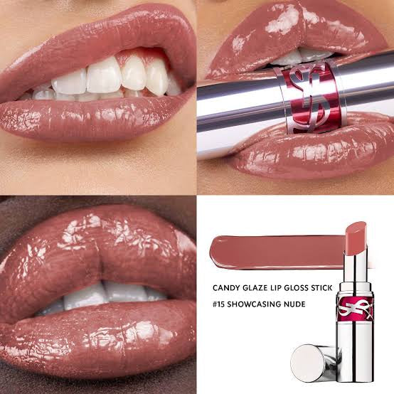 YSL Candy Glaze Lip Gloss Stick-15 Showcasing Nude - sheer nude