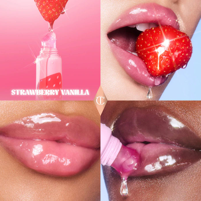 Unreal Lips Healthy Glow Nectar Nourishing Lip Oil with Hyaluronic Acid and Vitamin E-Juicylicious Strawberry Vanilla - a cool pink with ph