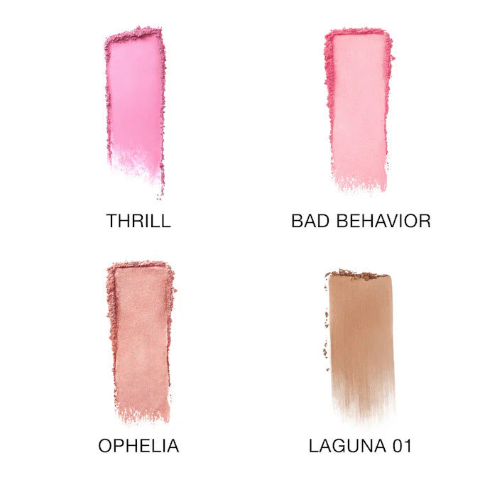 Hot Escape Cheek and Face Palette-Light - thrill (matte cool light pink), bad behavior (shimmering pastel pink), ophelia (opalescent pink), laguna 01 (light bronze with neutral undertones)