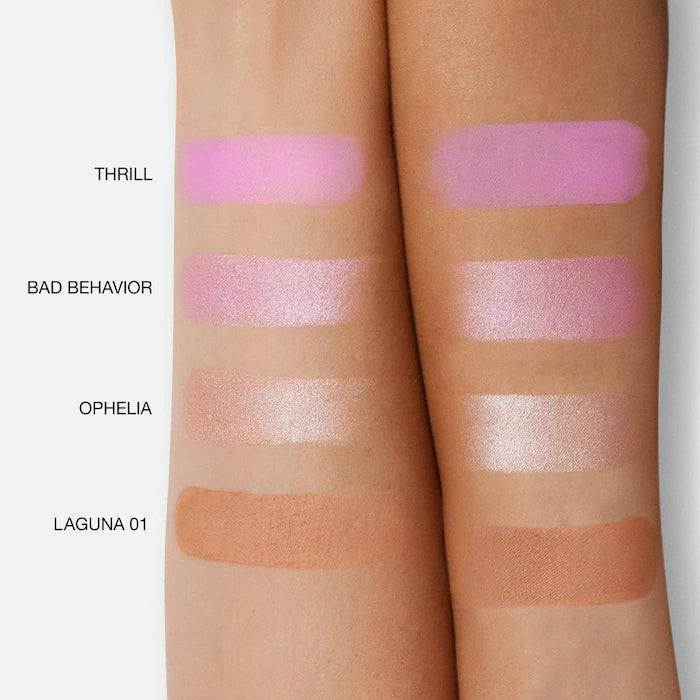 Hot Escape Cheek and Face Palette-Light - thrill (matte cool light pink), bad behavior (shimmering pastel pink), ophelia (opalescent pink), laguna 01 (light bronze with neutral undertones)