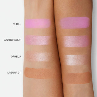 Hot Escape Cheek and Face Palette-Light - thrill (matte cool light pink), bad behavior (shimmering pastel pink), ophelia (opalescent pink), laguna 01 (light bronze with neutral undertones)