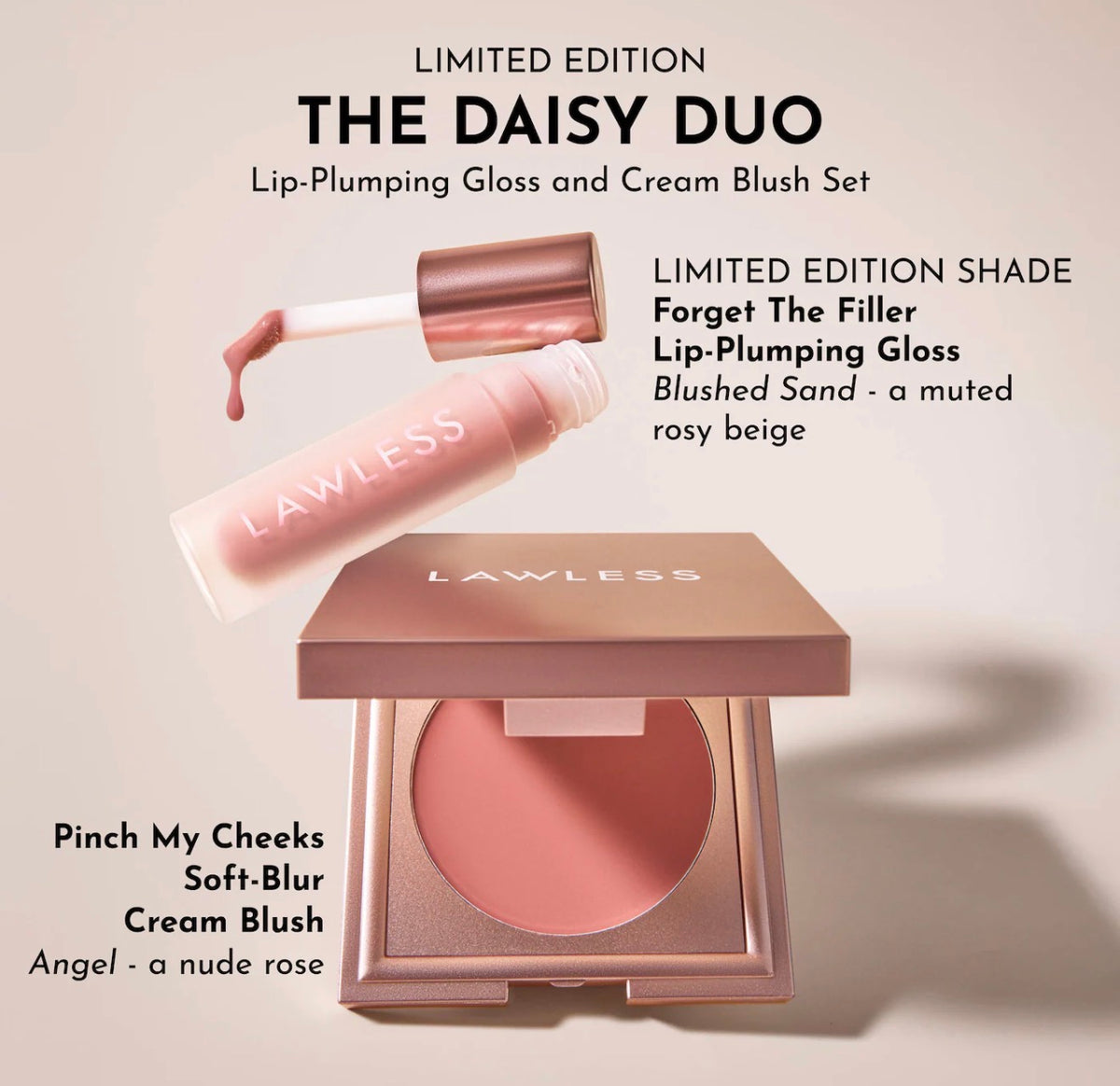 LAWLESS The Dreamy Daisy Lip-Plumping Gloss and Cream Blush Set (88$ value)