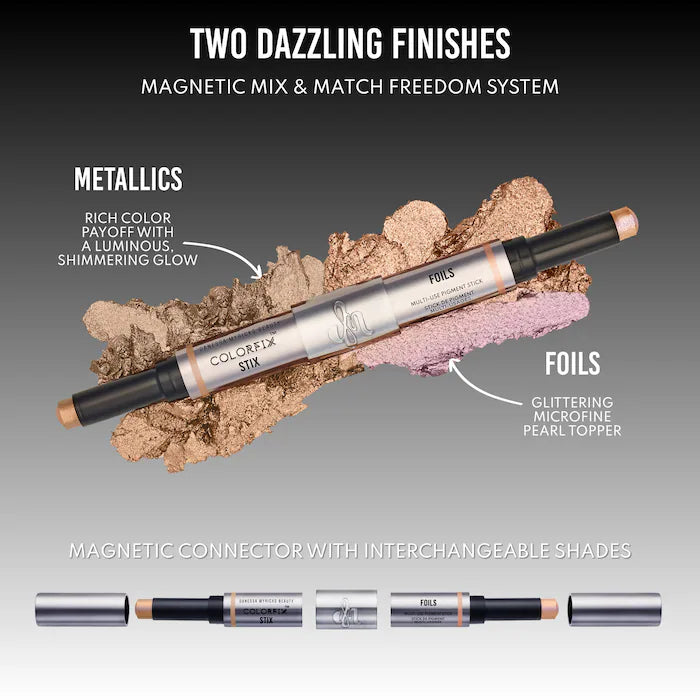 Colorfix Stix - Multi-Use Pearl Pigment Stick for Eye, Cheek & Lip- Duo #5 Cassiopeia & Astra - rose gold metallic with warm honey shimmer/ light champagne foil with gold & silver sparkle