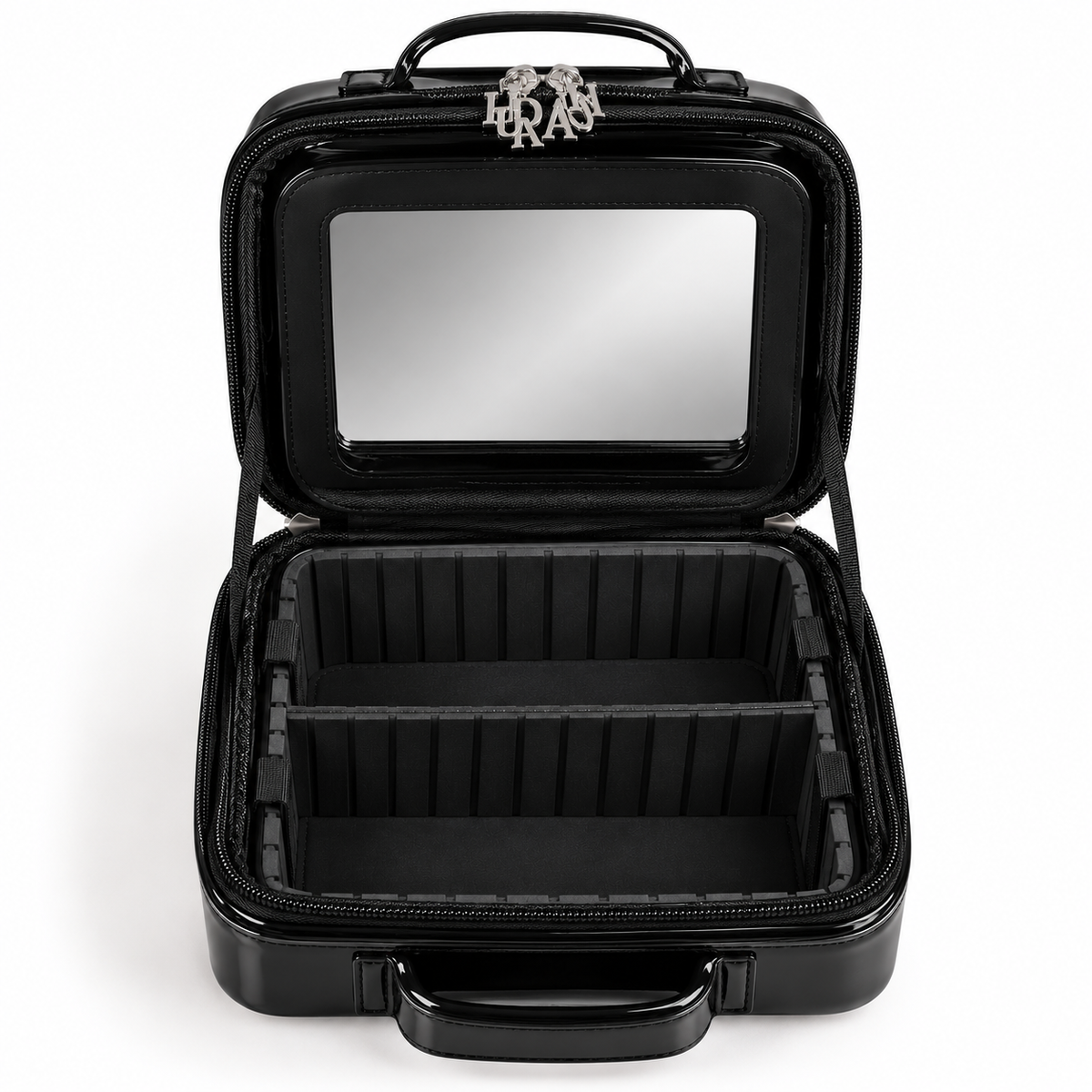 Huda Beauty Glossy Black Vanity Case + MIRROR + 2x free gifts