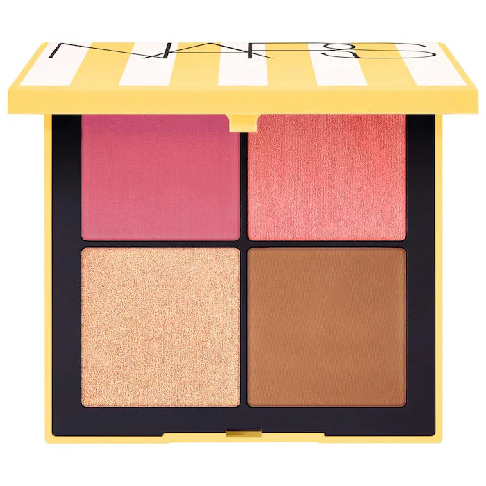 Hot Escape Cheek and Face Palette-Medium - DOMINANT (Matte warm pink) TOPLESS (Shimmering pink coral) ELECTRA (Champagne) LAGUNA 03 (Light-medium bronze with warm undertones