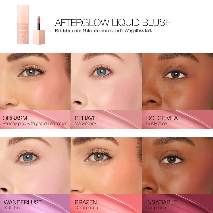 AFTERGLOW LIQUID BLUSH - ORGASM
Peachy pink with golden shimmer