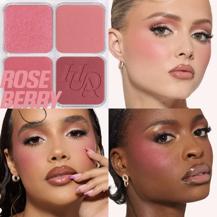 Blush Filter Blurring Blushlighters Palette-Rose Berry - Berry Fizz, Pink Velvet, Strawberry Cream, Bronze Berry - A diffused blend of Rosewood, mauve, and dusty rose tones