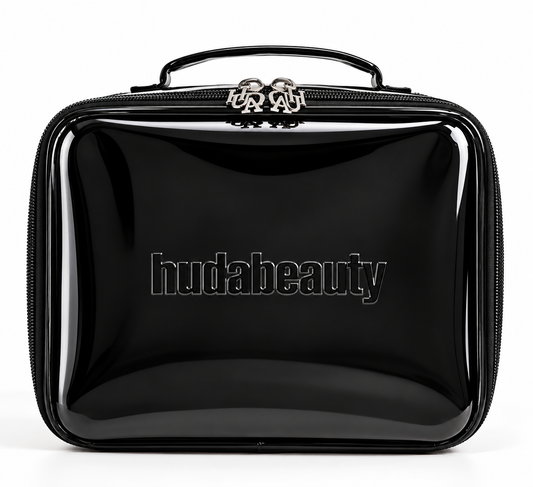 Huda Beauty Glossy Black Vanity Case + MIRROR + 2x free gifts