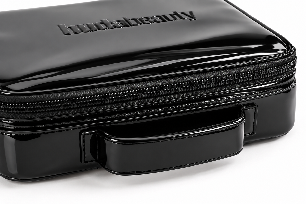 Huda Beauty Glossy Black Vanity Case + MIRROR + 2x free gifts