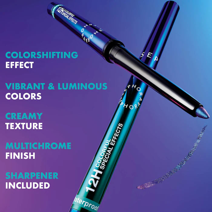 12H Colorful Special Effects Multichrome Eyeliner-03 Celestial Blue - vibrant, shimmering blue with hints of purple