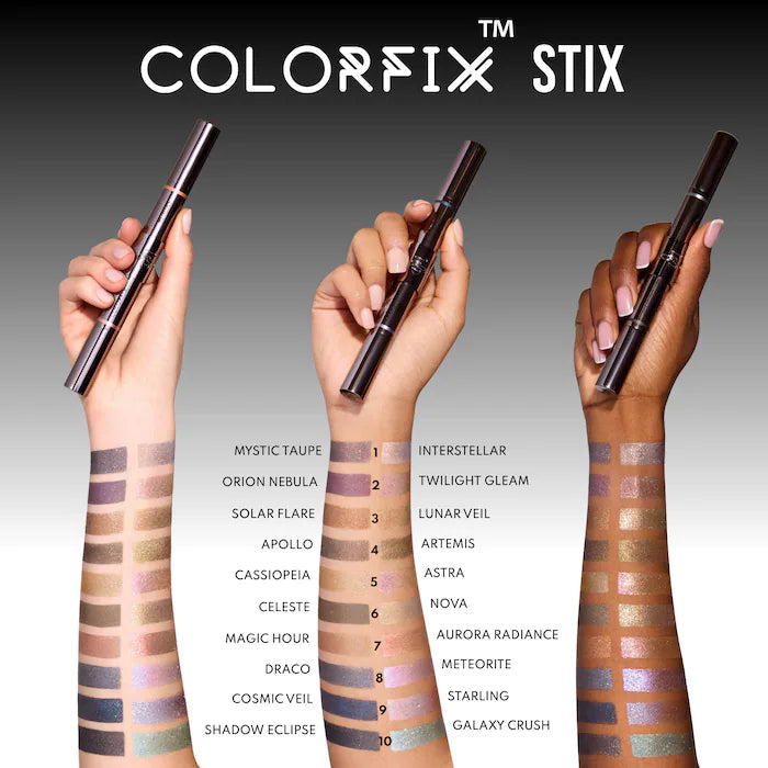 Colorfix Stix - Multi-Use Pearl Pigment Stick for Eye, Cheek & Lip-Duo #4 Apollo & Artemis - dark chocolate metallic with golden glimmer/ gold foil with lustrous Gold sparkle