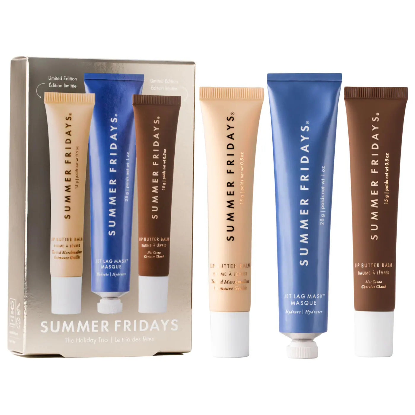 Summer Fridays - The Holiday Trio Set with Lip Butter Balm in Hot Cocoa & Toasted Marshmallow (120$ value)