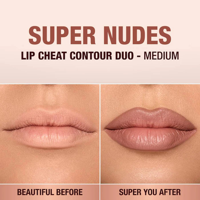 Super Nudes Lip Cheat Contour Duo Lip Liner-Medium - Sculpt: Neutral Cool Taupe Fill: Warm Sepia