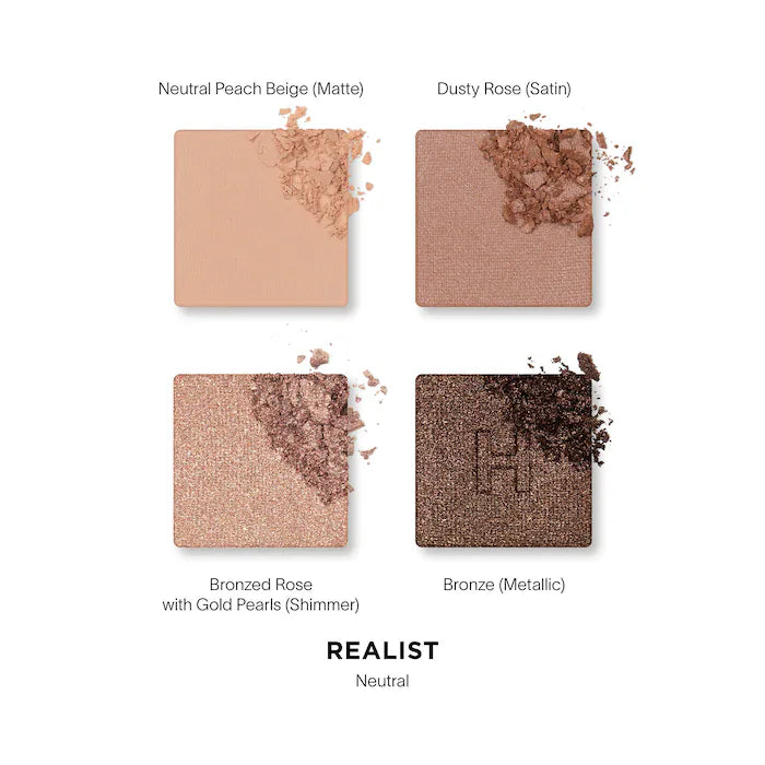Curator™ Eyeshadow Palettes-Realist - matte neutral peach, satin dusty rose, shimmer bronzed rose with gold pearls, metallic bronze