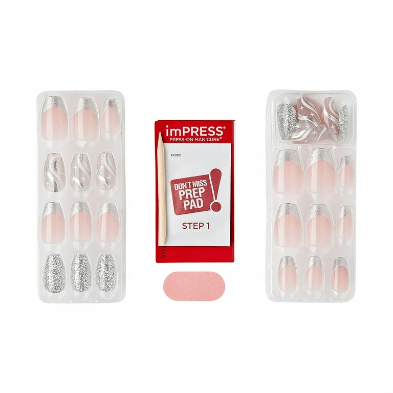 KISS imPRESS Holiday Press on Nails, Only Wish, Silver, Medium Coffin, 30 Count
-Walmart