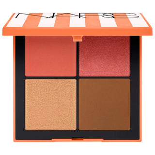 Hot Escape Cheek and Face Palette-Medium Deep - obsession (matte papaya coral), night swim (shimmering burnished ruby), skinny dip (Iridescent gold), laguna 06 (deep bronze with warm undertones)
