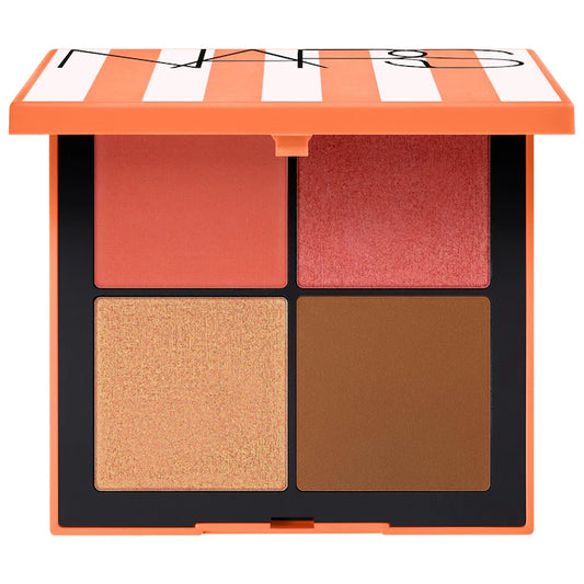 Hot Escape Cheek and Face Palette-Medium Deep - obsession (matte papaya coral), night swim (shimmering burnished ruby), skinny dip (Iridescent gold), laguna 06 (deep bronze with warm undertones)