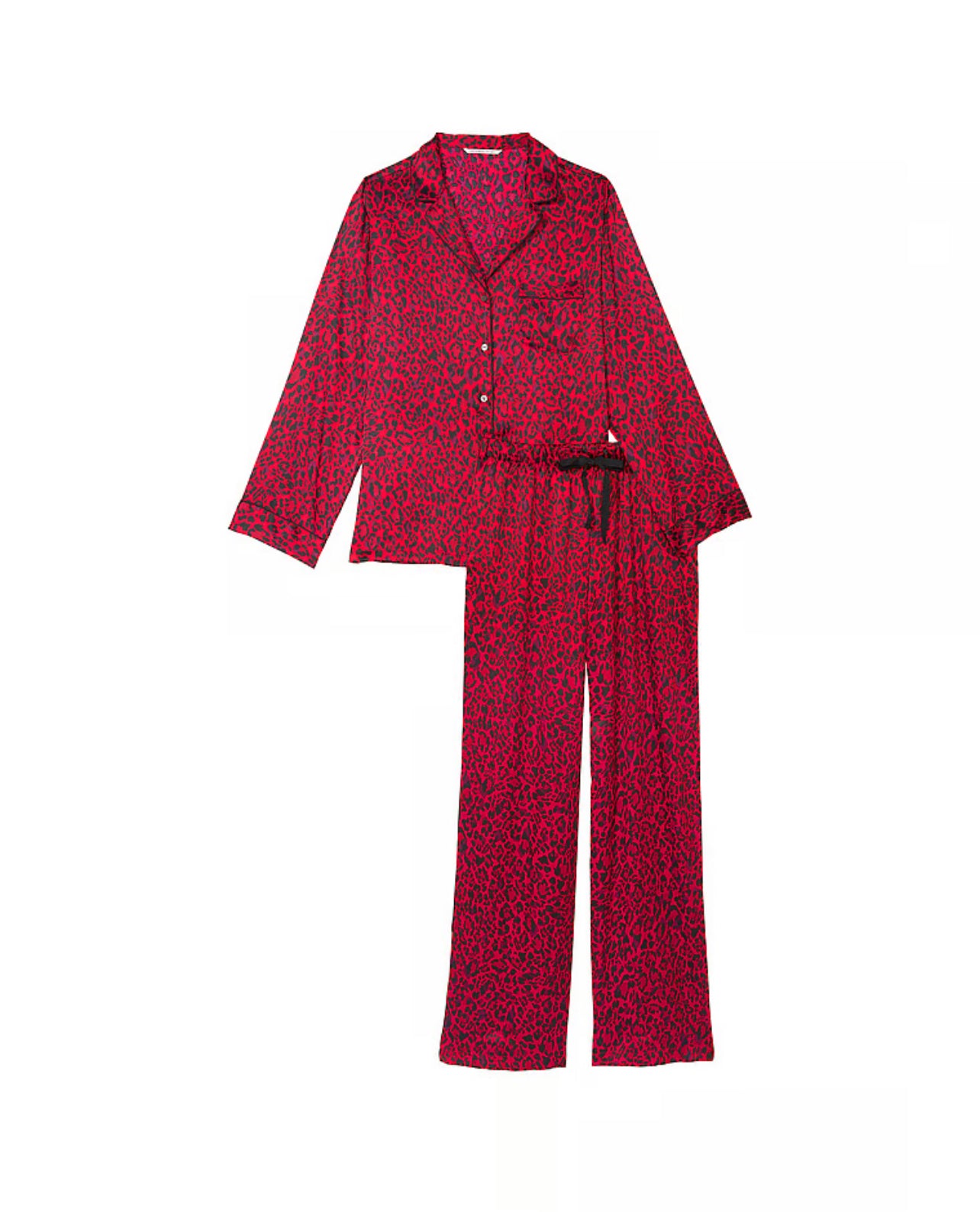 Satin Long Pajama Set- Lipstick leopard