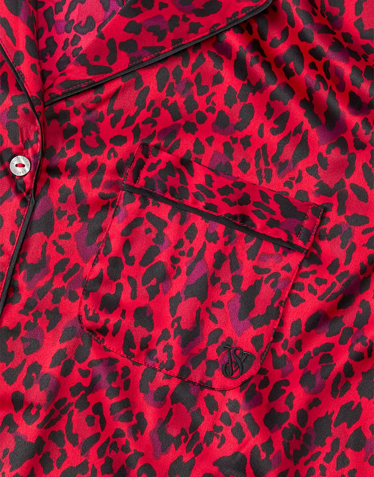 Satin Long Pajama Set- Lipstick leopard