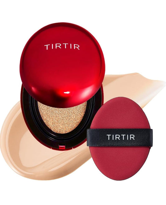 TIRTIR Mask Fit Red Cushion Foundation | Full coverage, Weighless, Skin fit, Satin Glow Finish, Korean cushion foundation (#21N Ivory, 0.63 Fl Oz (Pack of 1))