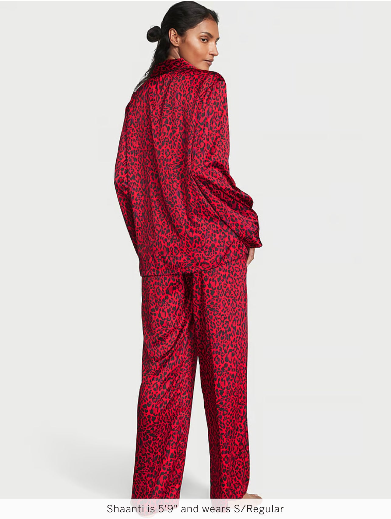 Satin Long Pajama Set- Lipstick leopard