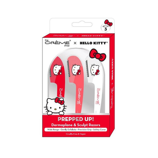 The Crème Shop | Hello Kitty | Prepped Up! Dermaplane & Sculpt Razors | Wide Range | Gently Exfoliate | Precision Grip | Set of 3 | Safety Covers Included! - Red (3PC)