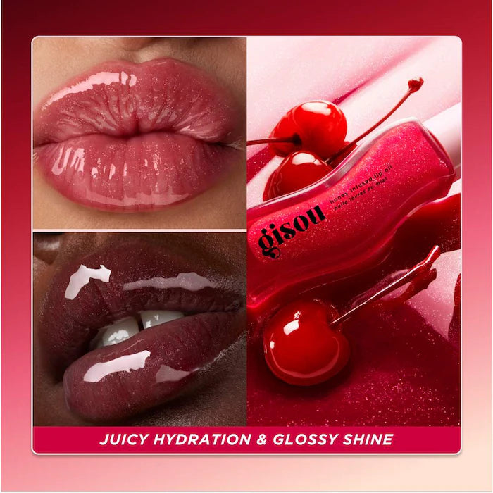 Honey Infused Hydrating Lip Oil-Cherry On The Cake - Sheer Pinky Red Shimmer