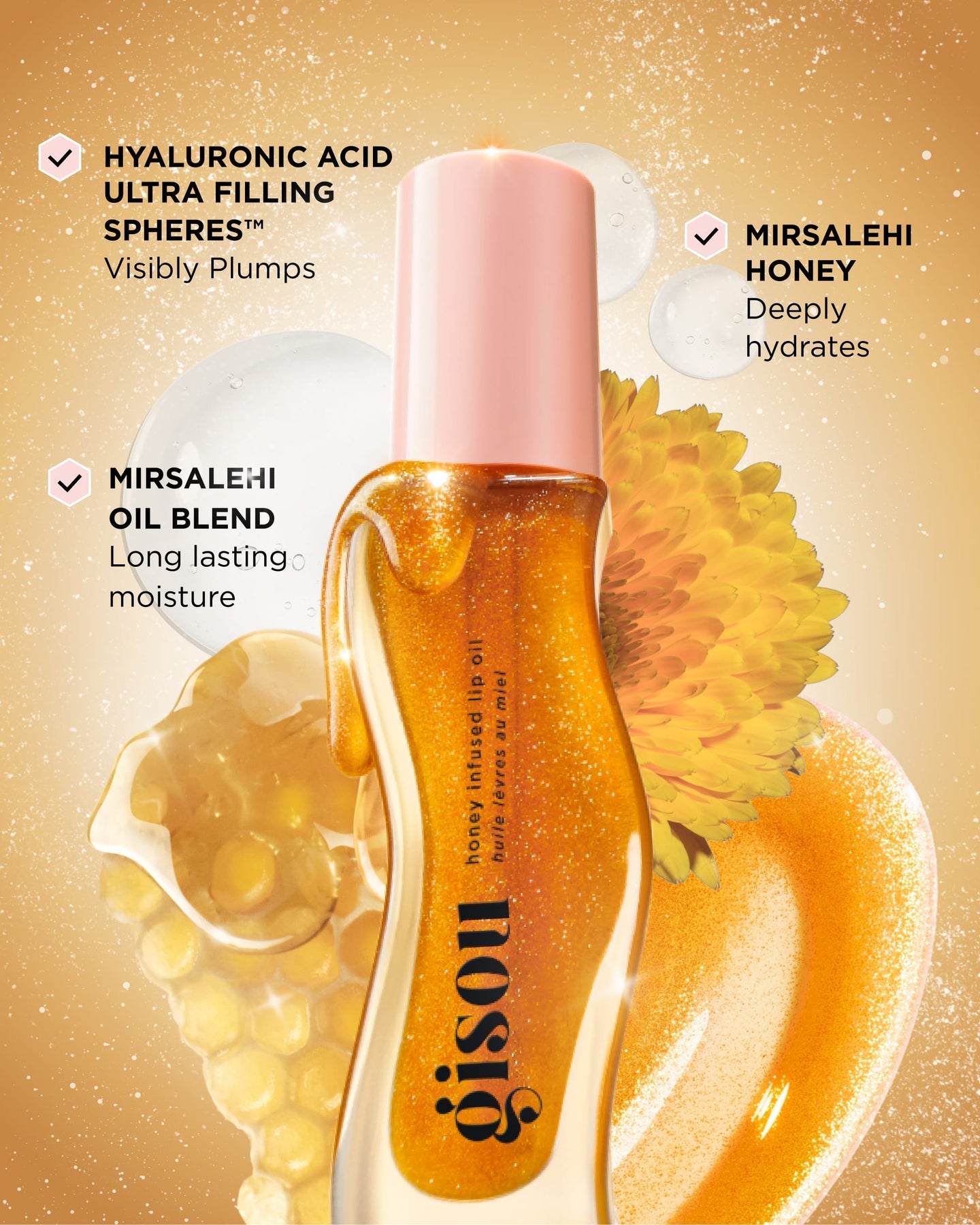 Honey infused lip oil - Golden shimmer glow