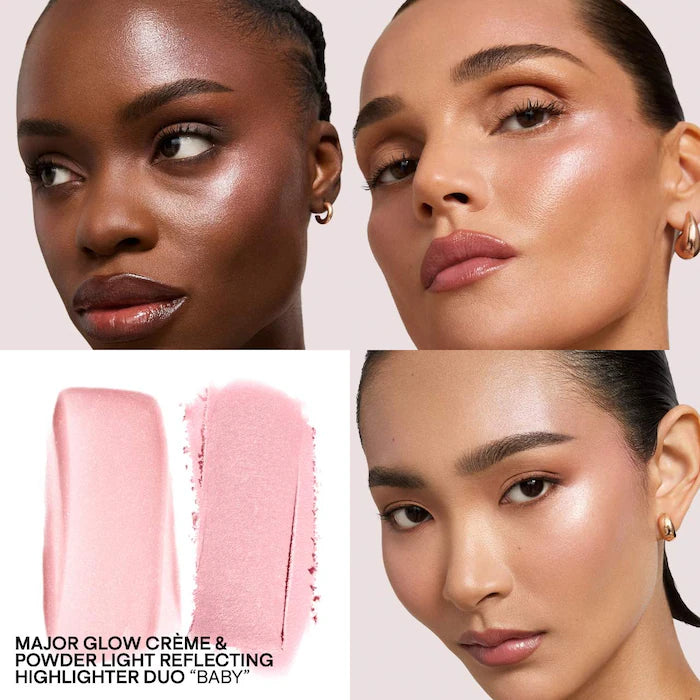 Major Glow Crème & Powder Light Reflecting Translucent Highlighter Duo- baby -pink shimmer