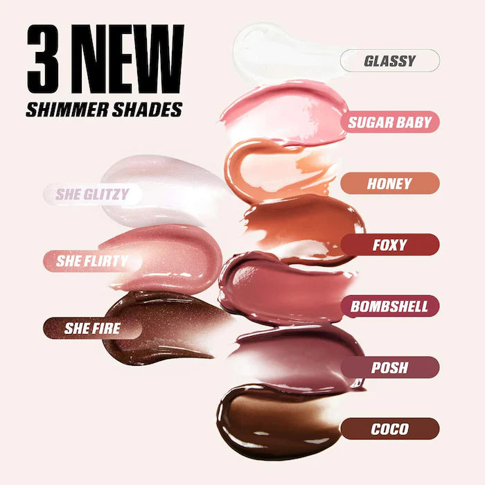 Faux Filler Shiny Non-Sticky Lip Gloss- She Glitzy - sheer clear iridescent gloss ( NEW )