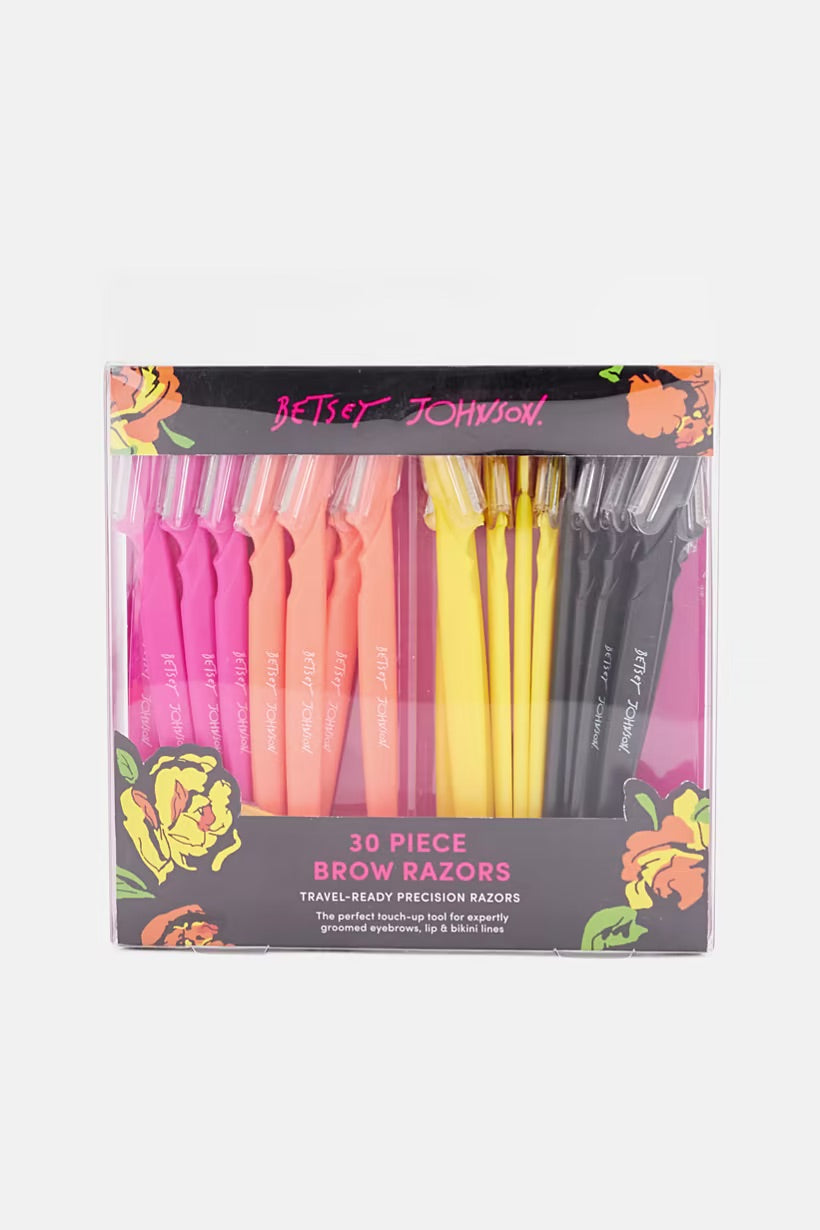 Betsy Johnson 30 Piece Brow Razors, Pink and Yellow Combo